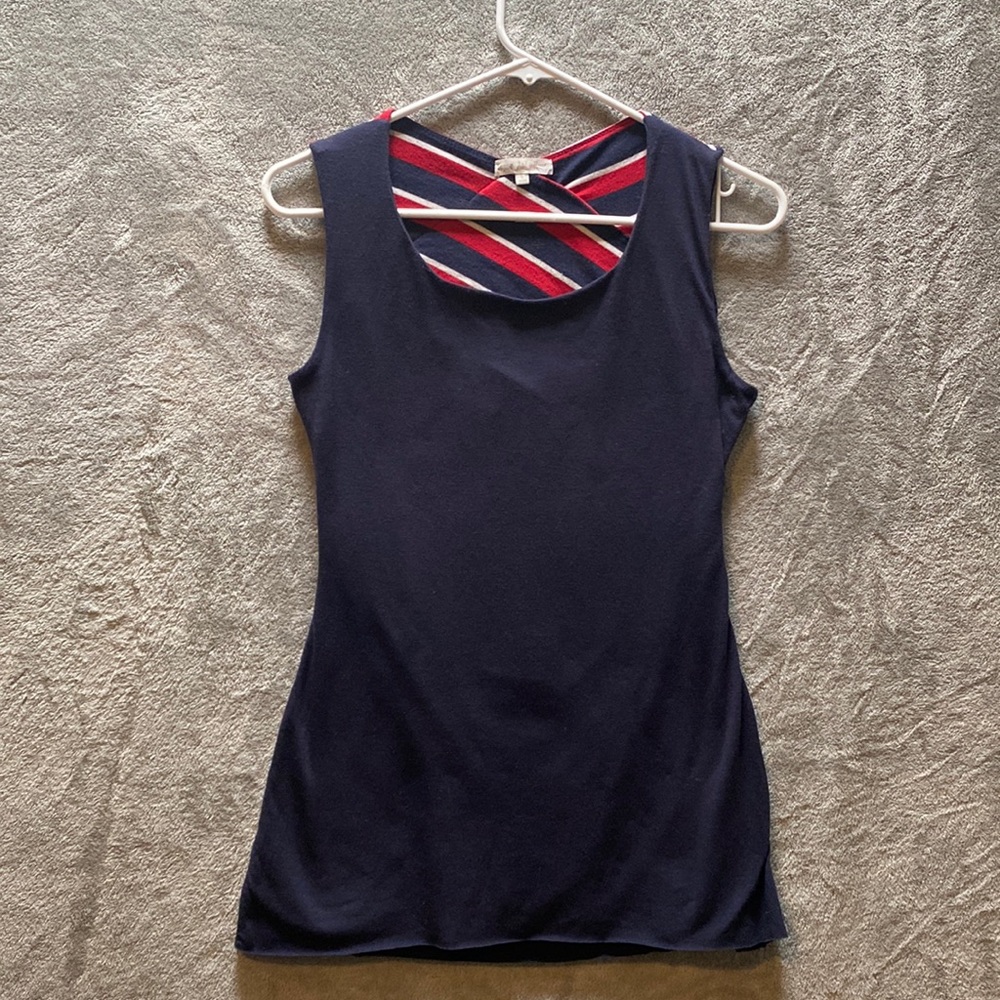 Thyme and Honey Size Small Midi Dress Red White and Blue, with Open back